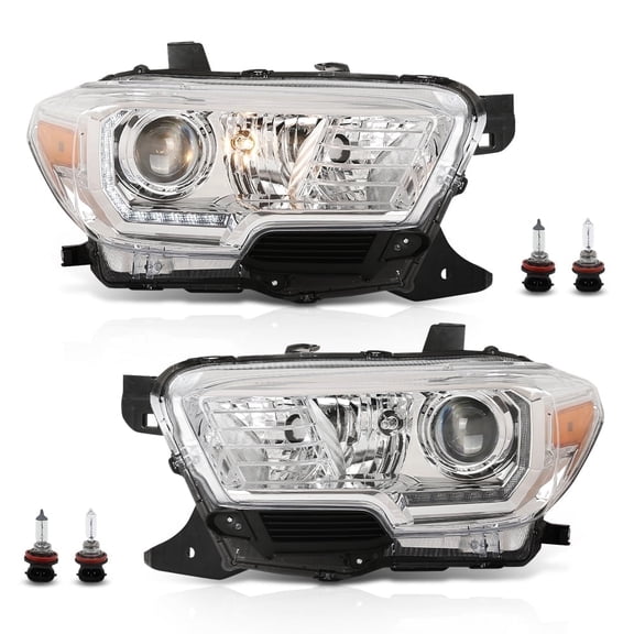 LED DRL Front Headlights Assembly Fit for Toyota Tacoma 2016-2022 Headlamp Replacement Clear Lens Chrome Housing Amber Reflector