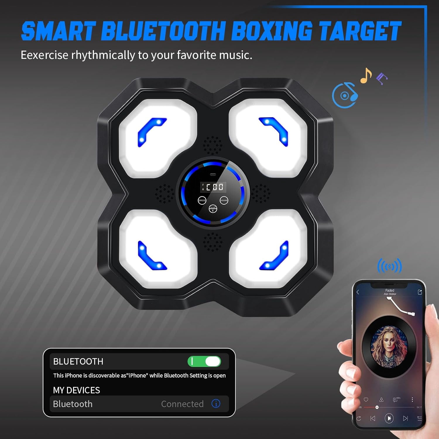 Music Boxing Machine forand Teens Adults, Trainer Equipment with Gloves, Wall-Mounted Boxing Music Workout Machine,Electronic Focus Training for Home,Office
