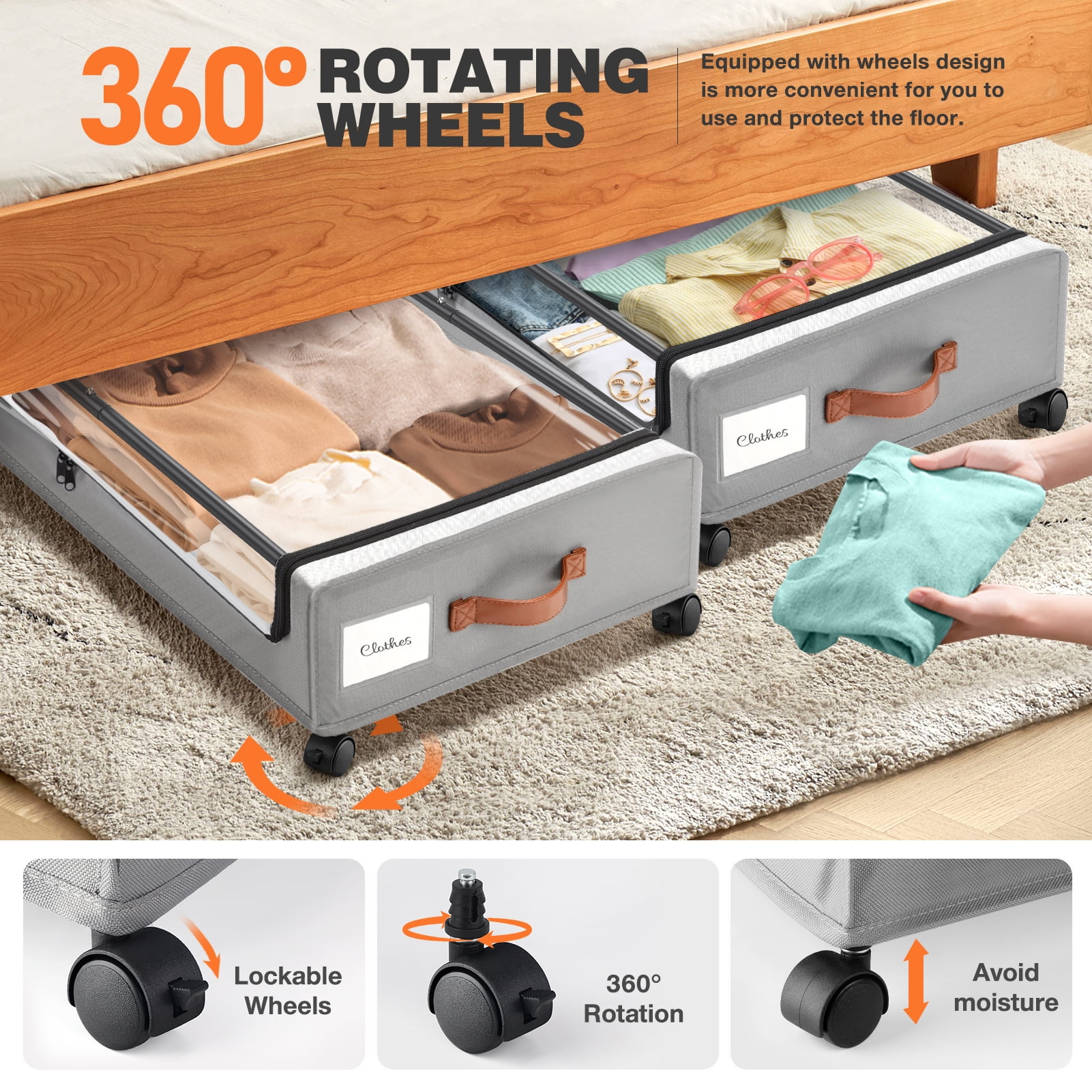 Livhil Under Bed Storage with Wheels, 2Pack Under Bed Storage Containers, Under Bed Shoe Storage and Bins (Gray)