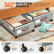 Livhil Under Bed Storage with Wheels, 2Pack Under Bed Storage Containers, Under Bed Shoe Storage and Bins (Gray)