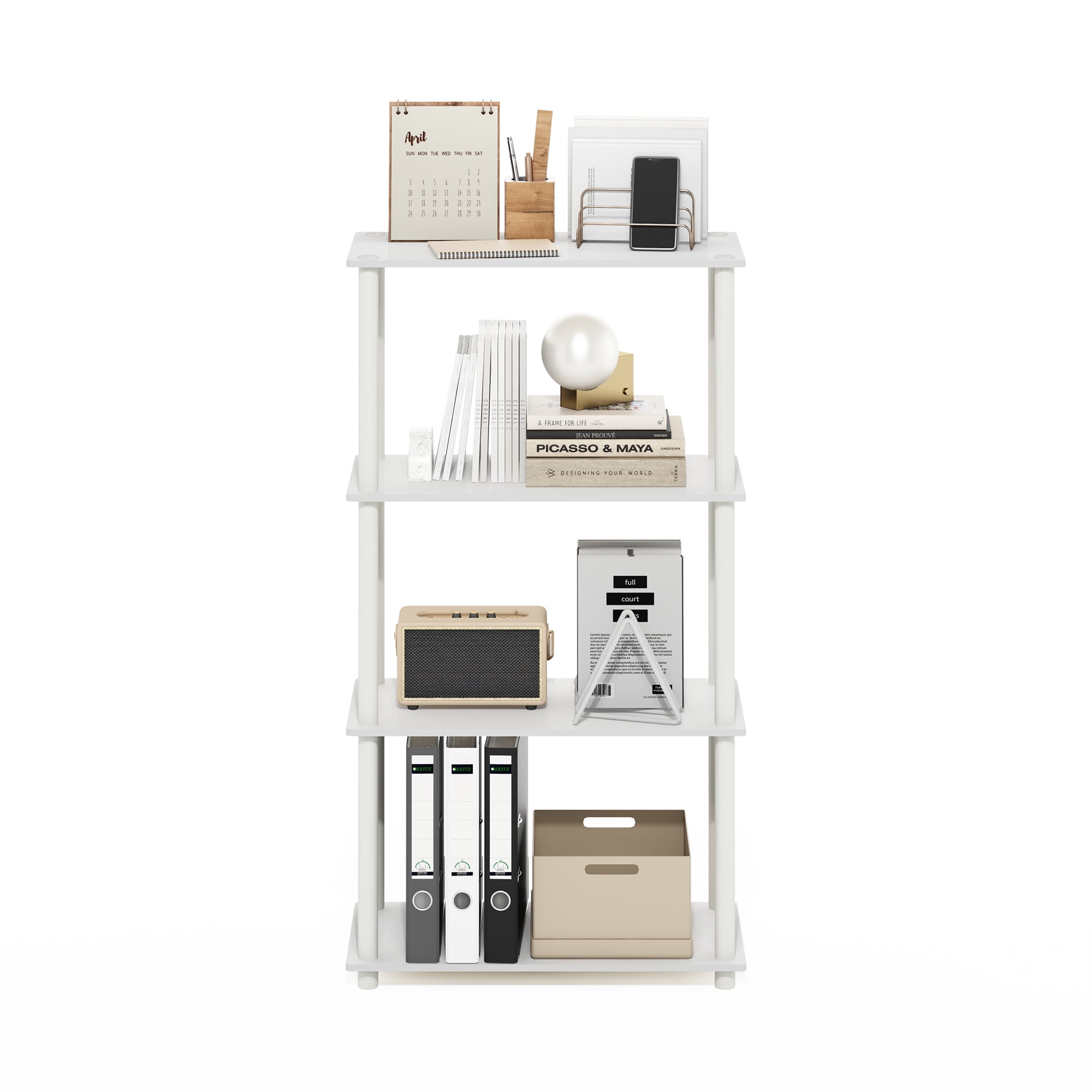 Furinno Turn-N-Tube 4-Tier Multipurpose Shelf Display Rack, White/White