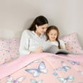 thumbnail image 6 of Feelyou Girly Pink Butterfly Bedding Comforter Set for Kids, Cherry Blossoms Floral Twin Comforter Sets, Fairy Tale Style Reversible Bedding Set, Super Cozy Room Decor, 2 Pieces, 6 of 9