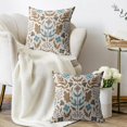 thumbnail image 3 of Brown Blue Grey Floral Pillow Covers 16x16 Set of 2 Summer Fall Flower Leaves Block Print Decorative Throw Pillow Cases Outdoor Farmhouse Decoration for Sofa Couch Bed, 3 of 6