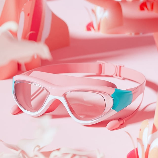 Gafas de natación para niños de Color Rosa con Tapones para los oídos, protección UV antivaho con Estuche de Almacenamiento para niños, niñas y Adolescentes de 3 a 15 años, T-Audace