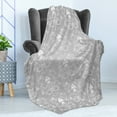 thumbnail image 4 of Damask Soft Flannel Fleece Blanket, Damask Style Antique Floral Motifs Pattern Royal Victorian Design Vintage Leaves, Cozy Plush for Indoor and Outdoor Use, 70" x 90", Grey and White, by Ambesonne, 4 of 5