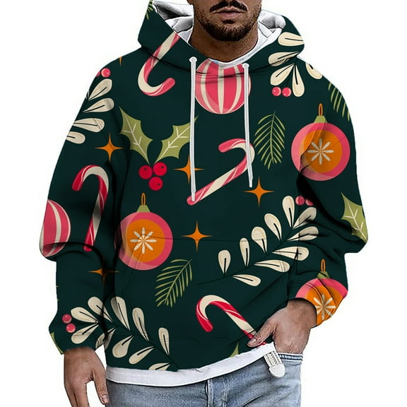 CONZONE Christmas Mens Hoodies Xmas Reindeer Hoodie for Men Graphic Long Sleeve Pullover Hooded Sweatshirt Soft Fall Winter Sweatshirts With Pocket