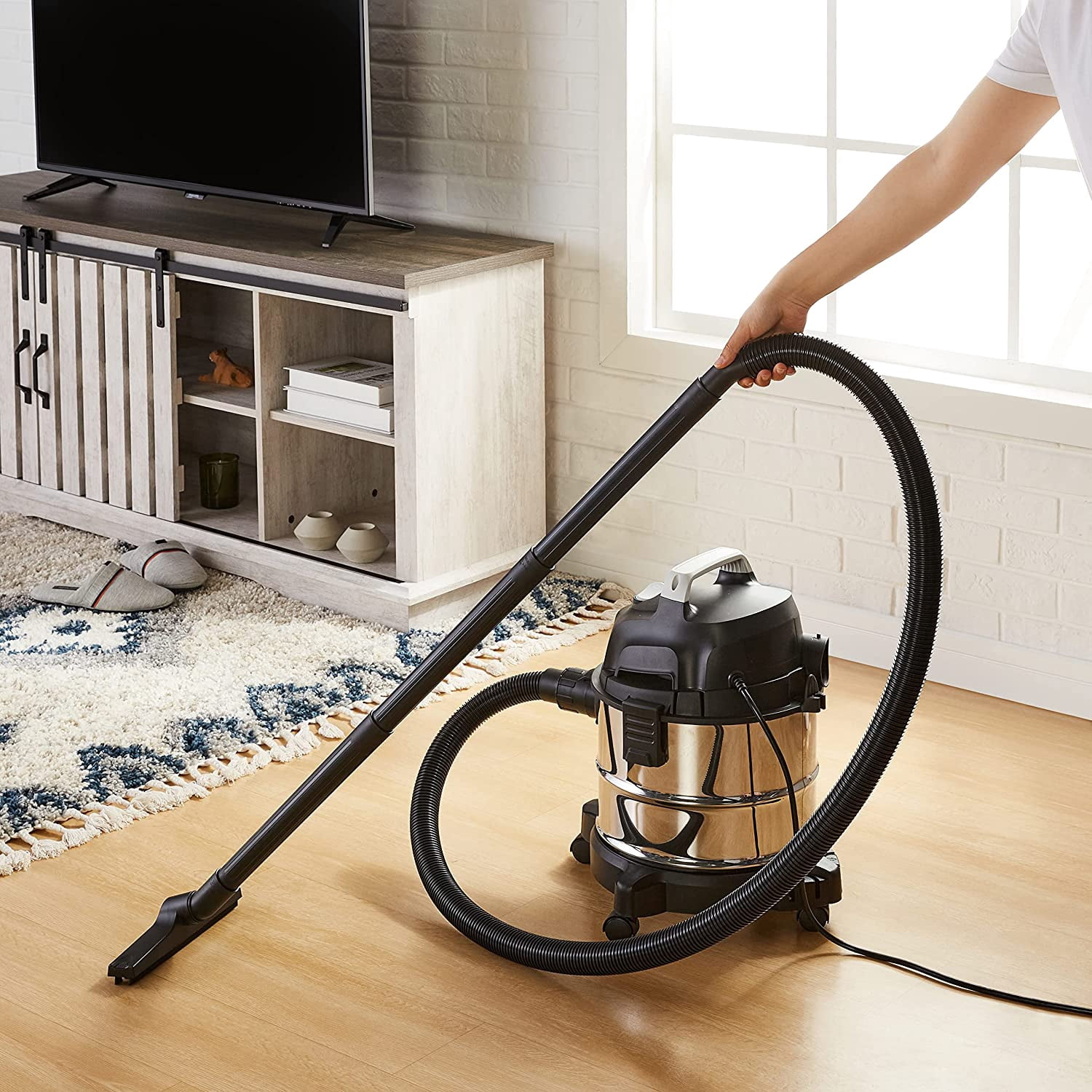 Wet Dry Shop Vacuum Cleaner, 4 Gallon, 3 HP Stainless Steel, Grey/Black