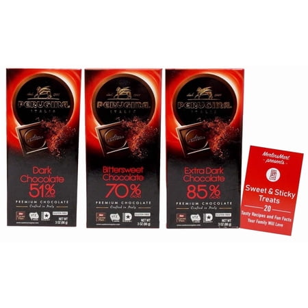 Perugina Gourmet Italian Dark Chocolate Bar Variety Pack – 51% 70% Bittersweet & 85% Extra Dark – 3 Pack + MerlinsMart Zine