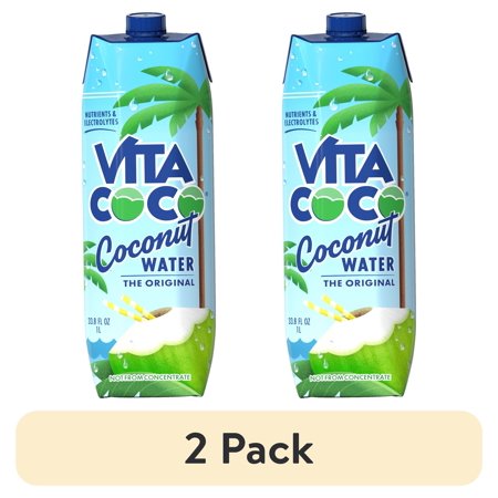 (2 pack) Vita Coco Coconut Water, Pure, 1 Liter Tetra Pack Box, Natural.