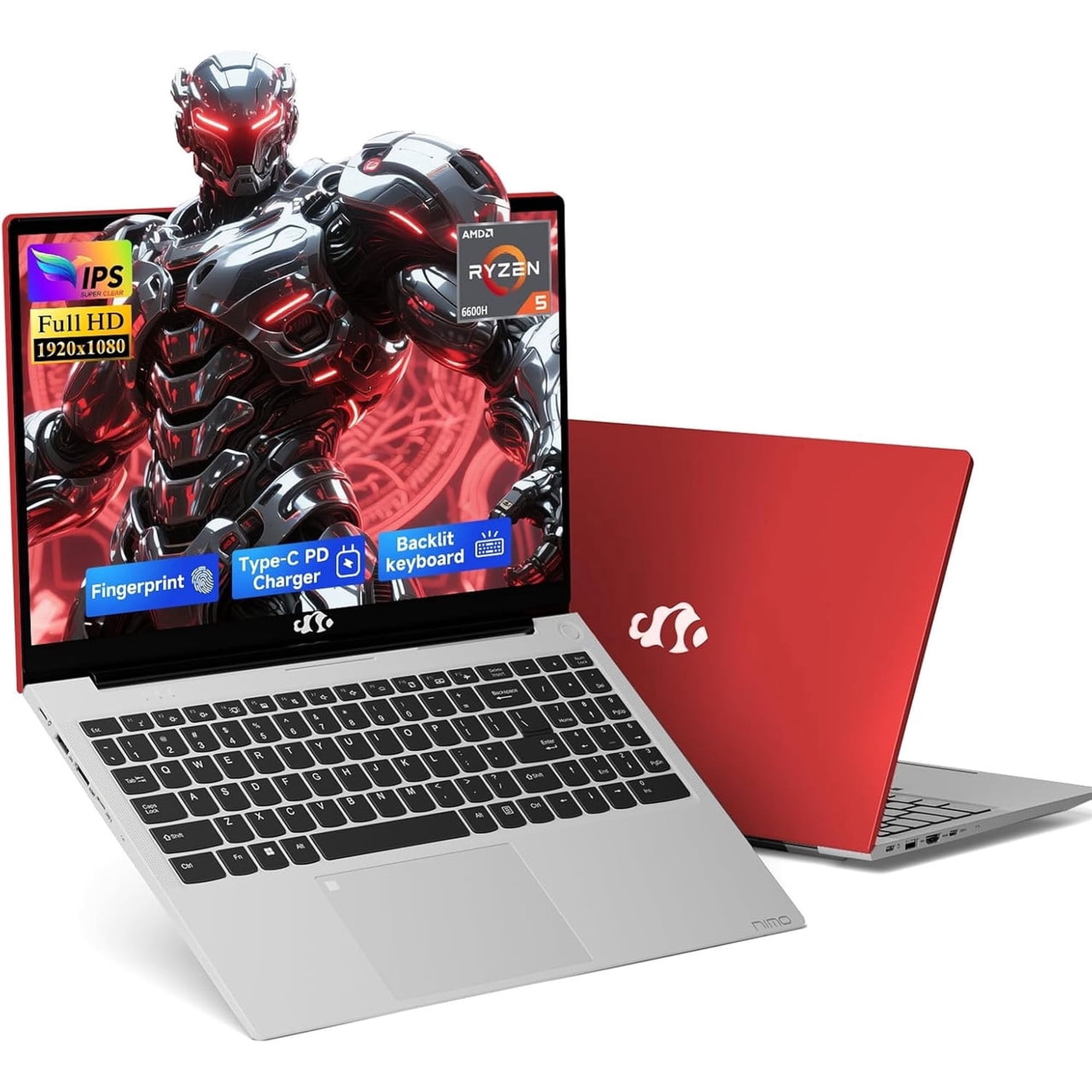 NIMO 15.6" IPS FHD AMD Ryzen 5 6600H 16GB DDR5 RAM 512GB SSD (6 Cores Up to 4.5GHz) AMD Radeon 660M GPU-Computer with 100W Type-C Gaming Laptop Backlit Keyboard Fingerprint