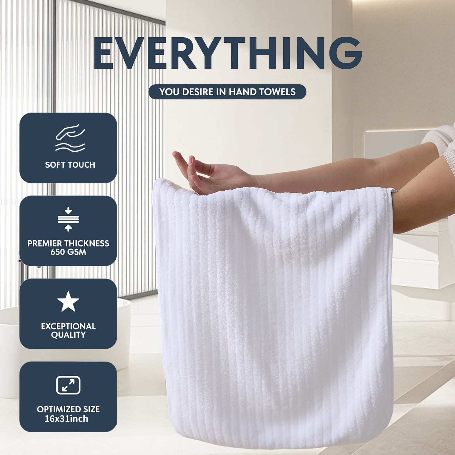 Covina Home 12 Pack White Hand Towel Set, Oversized Ultra Soft Microfiber Bathroom Bath Hand Towel Set Adult Luxury Lightweight Cozy Collection