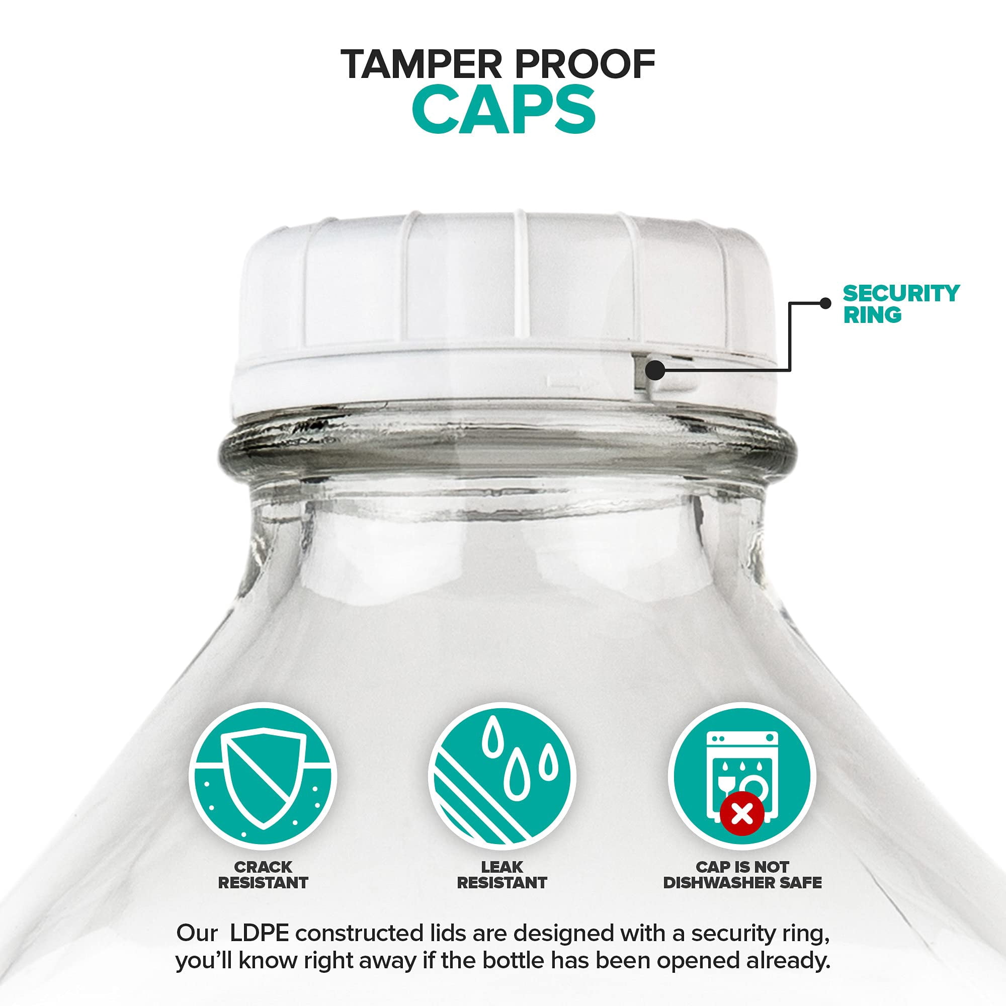 Stock Your Home Half Gallon Glass Milk Bottle with Lid (3 Pack) 64 Oz Jugs and 6 White Caps, Reusable Food Grade Milk Container for Refrigerator, Bottles for Juice, Oat or Plant Milks, Water, Honey