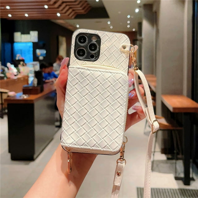 Crossbody Lanyard Woven Leather Phone Case for IPhone 14 Plus 15 13 12 11 Pro Max XS X XR Wallet Card Holder Shockproof Cover RJ