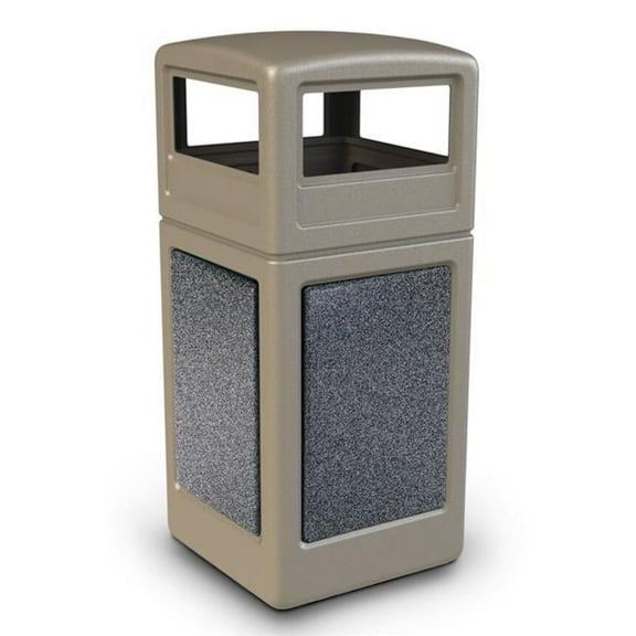 Commercial Zone 720417K 42 gal StoneTec Dome-Lid Square Waste Container, Beige with Pepperstone Panels