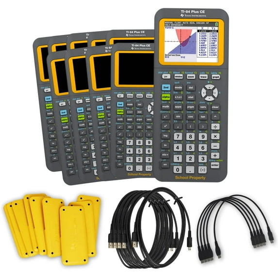 Pre-Owned Texas Instruments TI-84 Plus CE Graphing Calculator, Yellow EZ Spot, 10-Pack, High School and College, Color Display