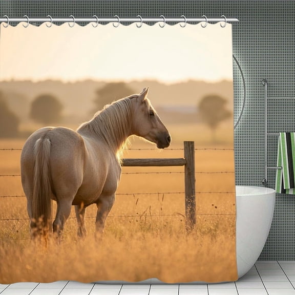 Wild Horse Print Shower Curtain,Modern Fabric Waterproof Shower Curtain Set with Hooks 70.8×70.8Inch (180×180cm)