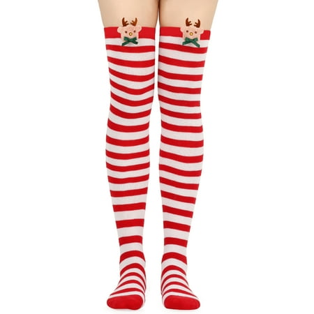 

Christmas Striped Over Knee Long Socks Cartoon Elk Deer Thigh High Stockings for Woman Clothing for Party Performance