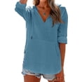 thumbnail image 4 of Cotton Linen Hoodie Zip up Essentials Hoodie Linen Jackets for Women Casual Summer Lightweight Solid Colors Sweatshirt with Pocket Beach Gauze Coverup,Blue,M, 4 of 6