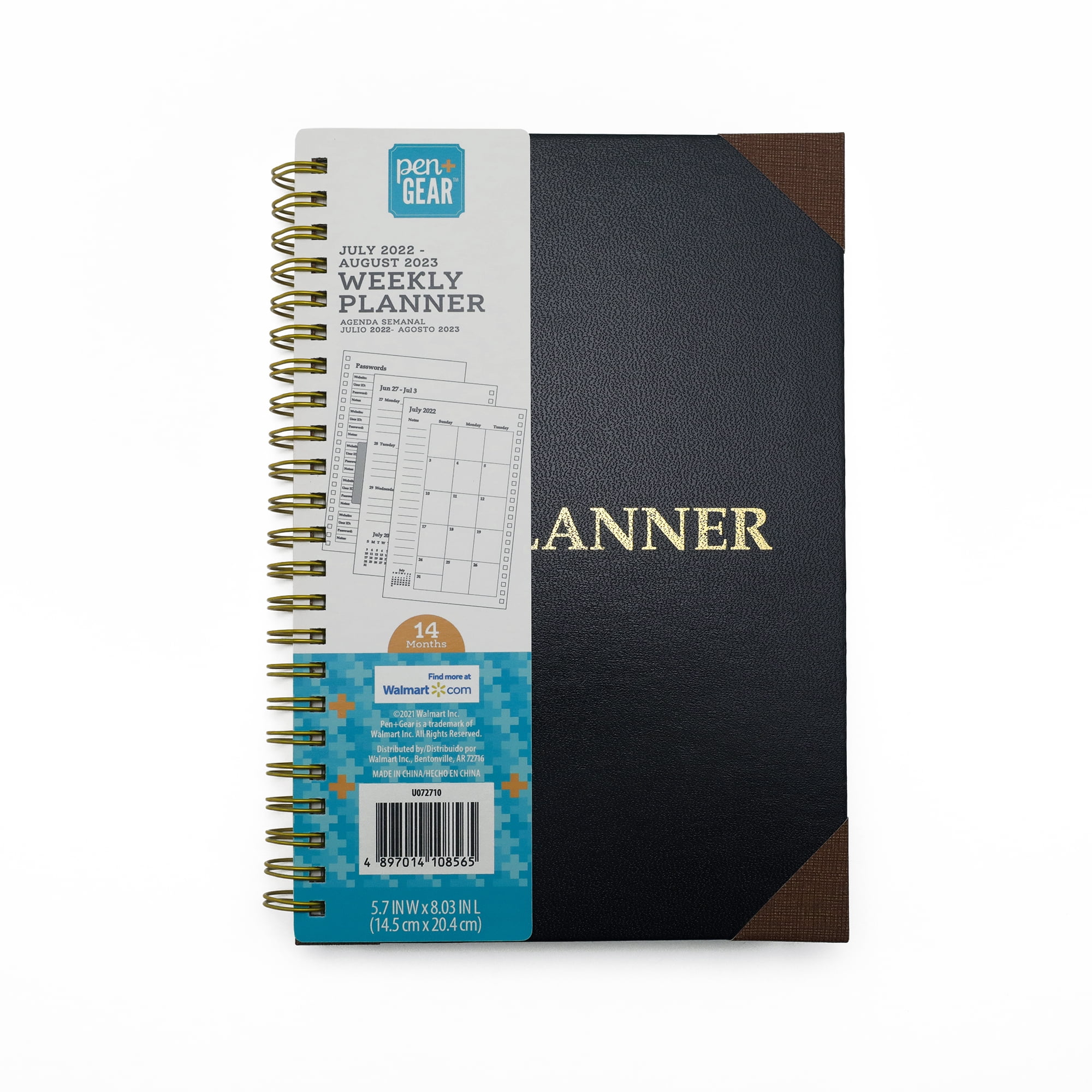 Pen+Gear Weekly Planner, July 2022-August 2023, Black Leatherette