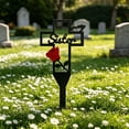 thumbnail image 2 of Metal Cross Memorial Stake with Red Rose, Cemetery Grave Marker for Mom Dad Sister, 2 of 8