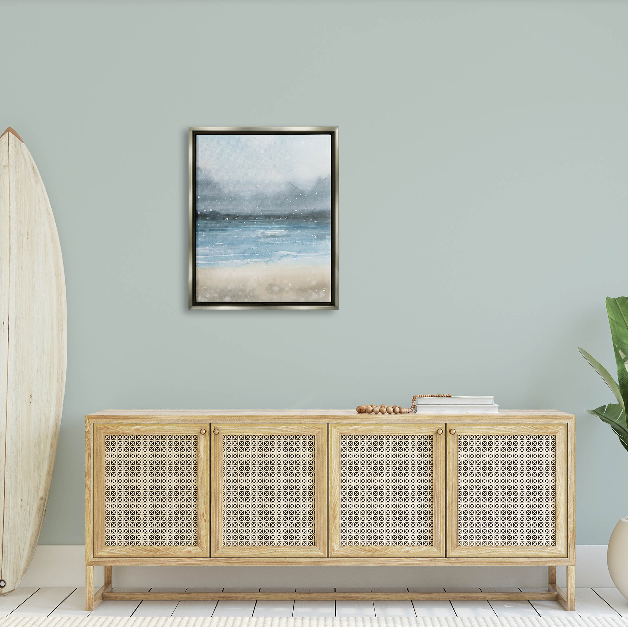 Stupell Industries Rainy Nautical Shore Landscape Graphic Art Luster Gray Floating Framed Canvas Print Wall Art, Design by Grace Popp
