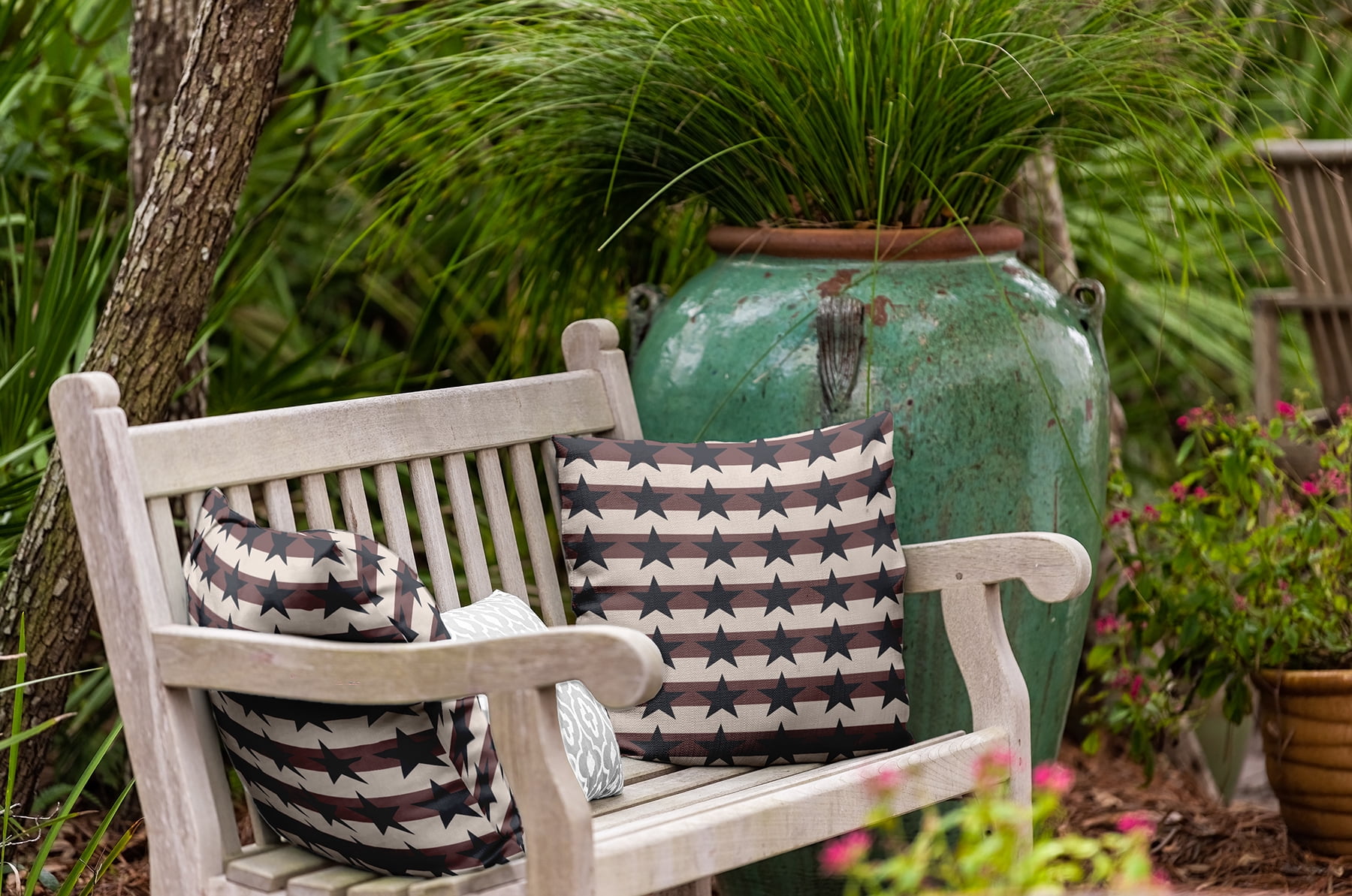 18" x 18" Simply Daisy Stars and Stripes Indoor/Outdoor Pillow, Blue-Red Qty 1