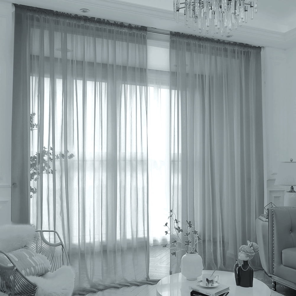 Window Sheer Curtains Yellow Curtains Clear Curtains Basic Rod Pocket Panel for Kitchen Bedroom Children Living Room Yard(55" X 63", Dark Gray)