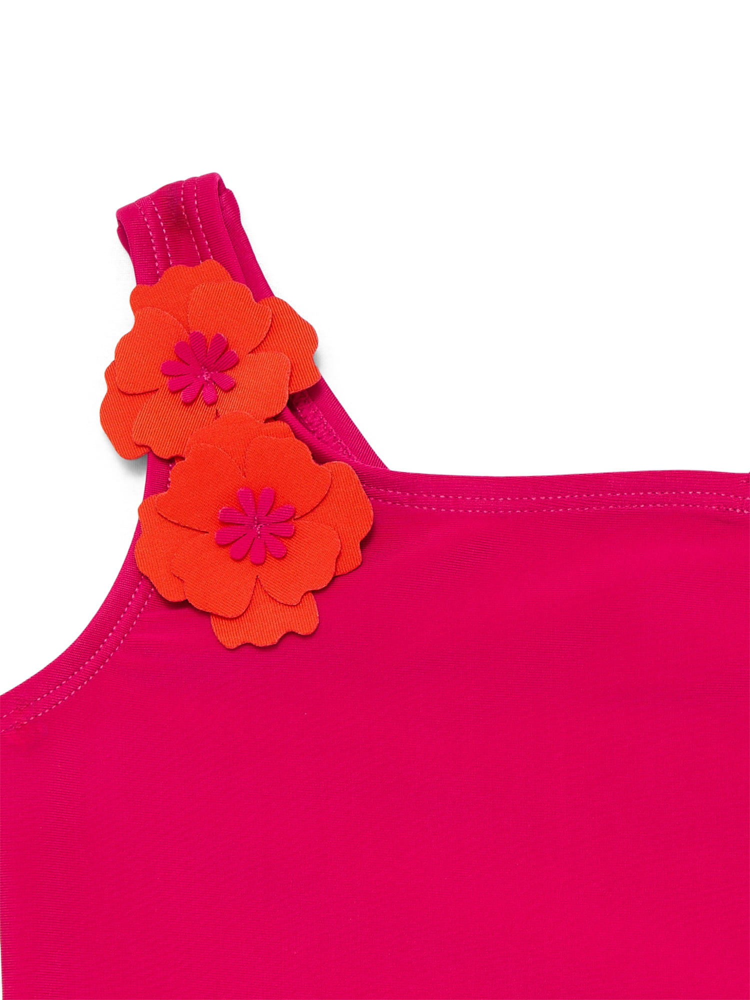 Wonder Nation Toddler Girls One Piece Swimsuit with Flower Appliques, Sizes 12M-5T