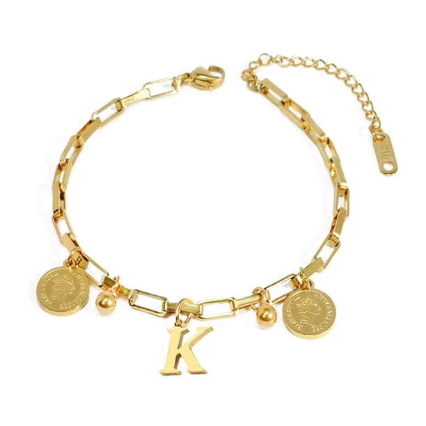 TQEHS Pulsera de acero de titanio con letras de la A a la Z para regalos de cumpleaños, moda femenina E9W6