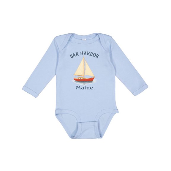 Inktastic Bar Harbor Maine Sailboat Illustration Boys or Girls Long Sleeve Baby Bodysuit