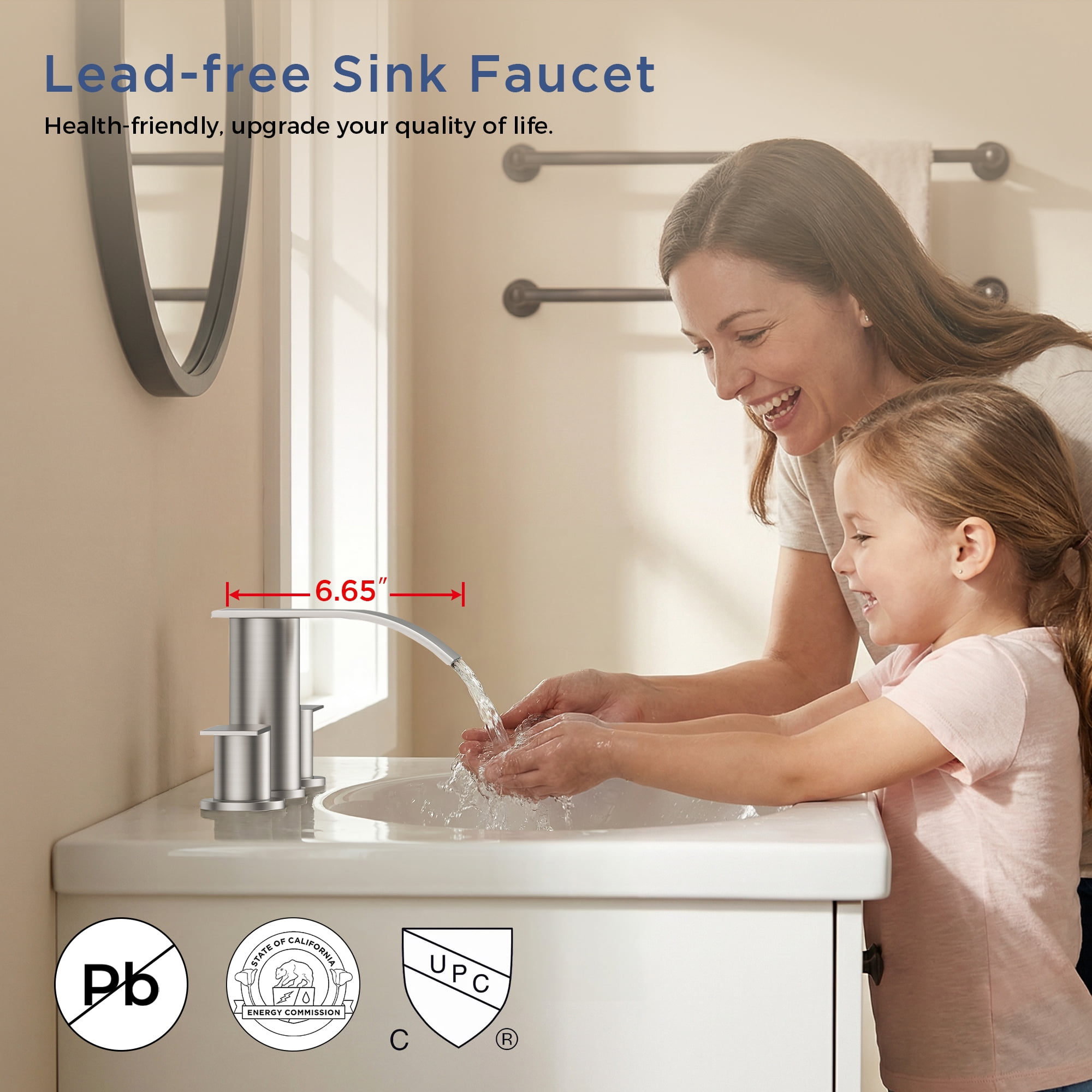 TVOFEK 8 inch Waterfall Bathroom Faucet 3 Hole, Brushed Nickel Widespread Bathroom Water Faucets with Metal Pop-up Drain and Supply Lines for Vanity Farmhouse