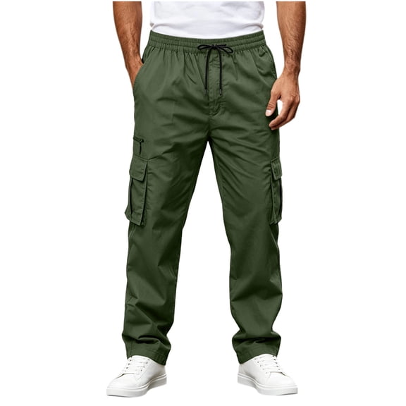 CHGBMOK Men's & Big Men's Cargo Pants Casual Elastic Waist Straight Leg Pants with Multi Pockets Outdoor Trousers