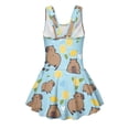 thumbnail image 5 of COEQINE Girls One Piece Swimsuit with Skirt, Scoop Neck & V Back Fashion Swimming Bathing Suit Sleeveless Summer Beach Swimwear for Kids Age 3-4, Capybara Lemon Heart Blue, 5 of 8
