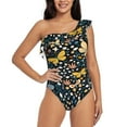 thumbnail image 4 of Daiia Flowers Butterfly Women's One Piece Swimsuits Personalized One Shoulder Swimwear Asymmetric Ruffle Bathing Suits-Large, 4 of 8