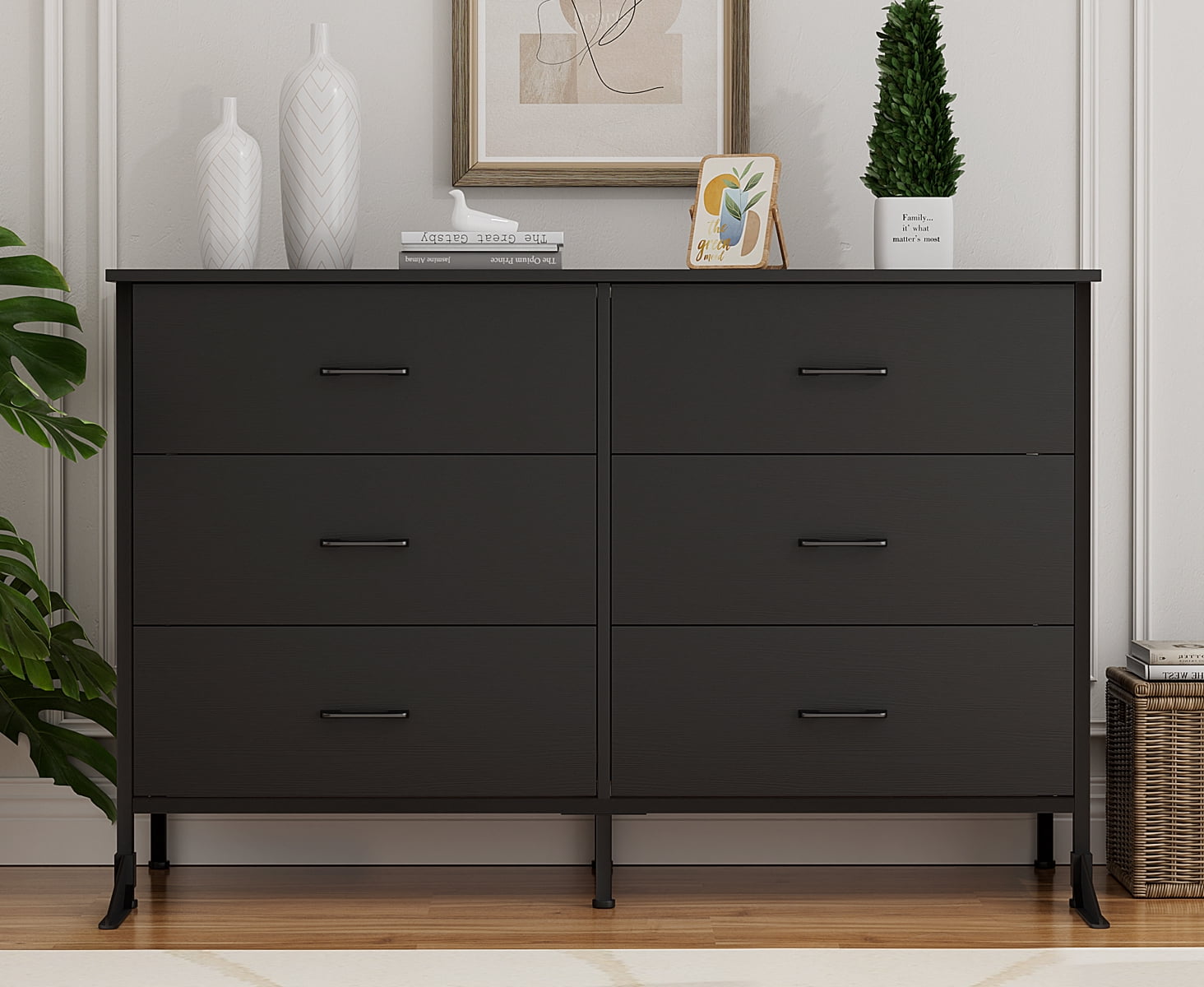 Richya 6 Drawers Dresser for Bedroom, 47.3'' Dressers & Chest of Drawers with Steel Frame, Black