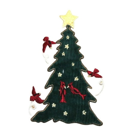 ID 8048 Christmas Tree With Cardinals Patch Decoration Felt Iron On