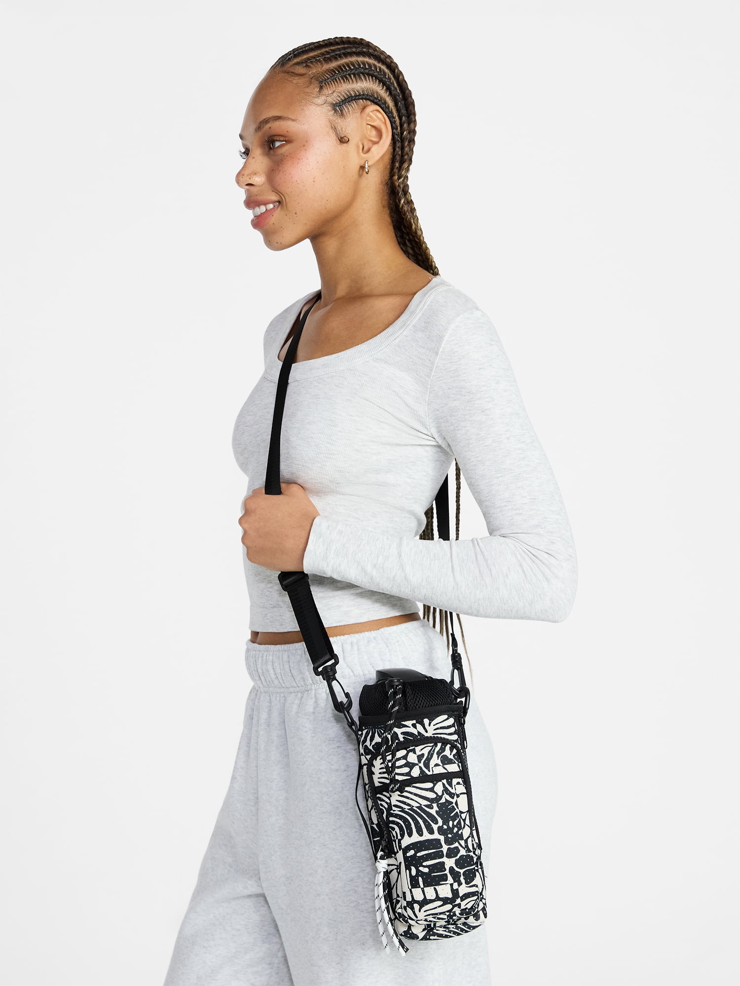 No Boundaries Women's Neoprene Crossbody Bucket Bag, Black/White