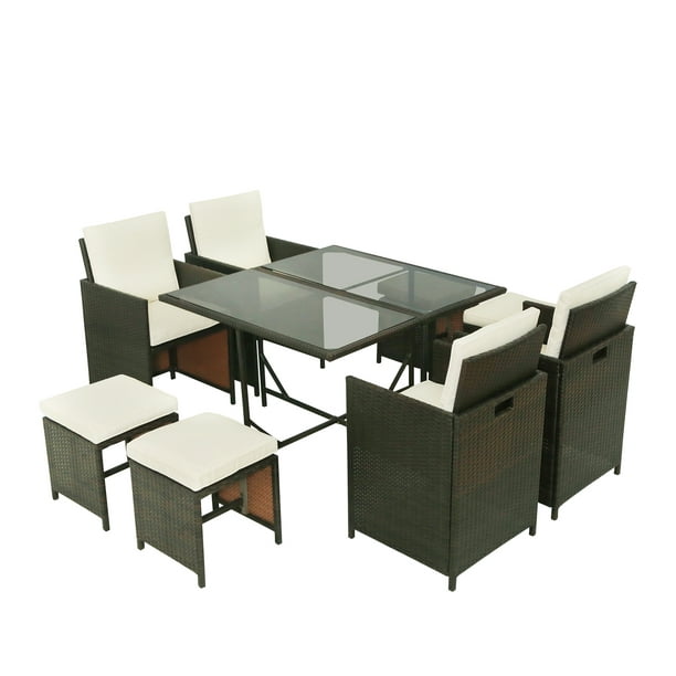 Outdoor Sectional Patio Dining Table Set for Family, 9 Piece Modular