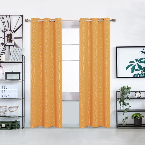 Deconovo Halloween Blackout Curtains Thermal Insulated Gold Diamond Foil Print Grommet Window Curtain for Bedroom, Orange Flame, 42W x 95L inch, 2 Panels
