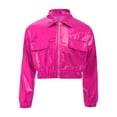 thumbnail image 5 of Haitryli Kids Girls Metallic Dance Outfits Shiny Cropped Jacket with Bubble Skirt Set Hip Hop Jazz Clothes Dancewear Hot Pink 16, 5 of 7