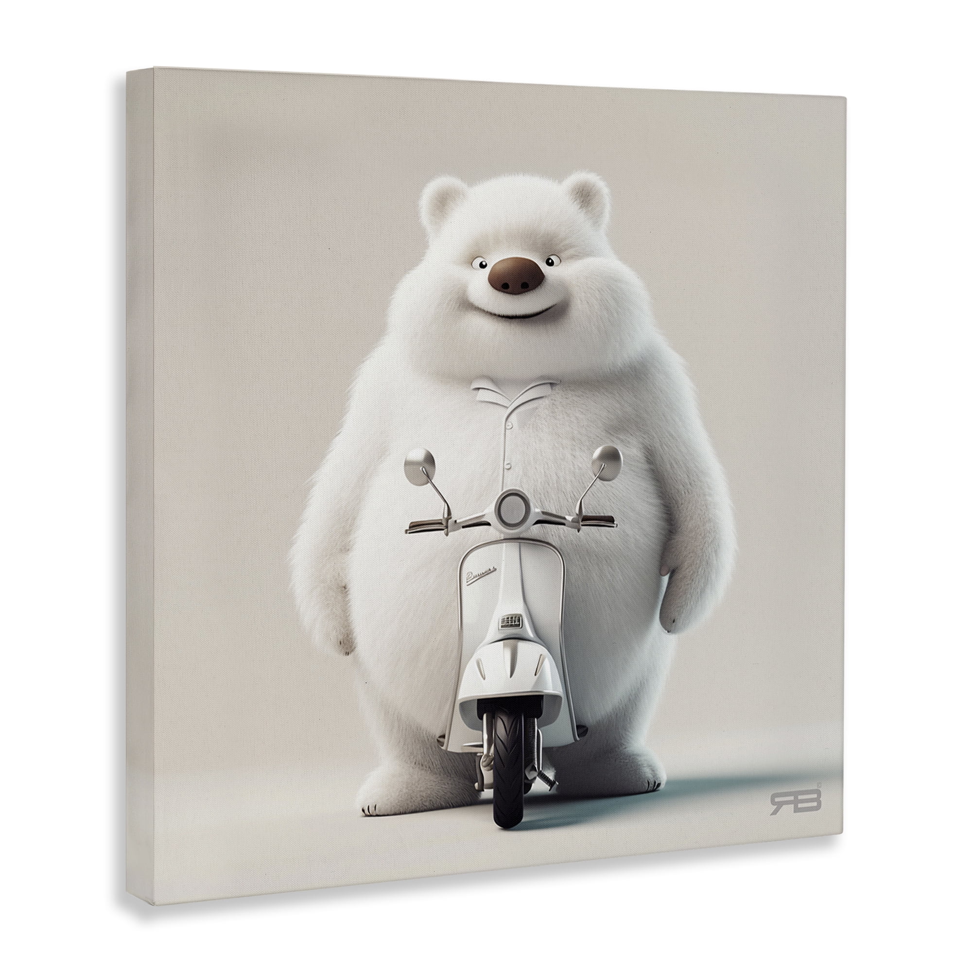 Stupell Industries Funny Bear with Scooter Animals Painting Wrapped Canvas Art Print Wall Art, 36 x 36