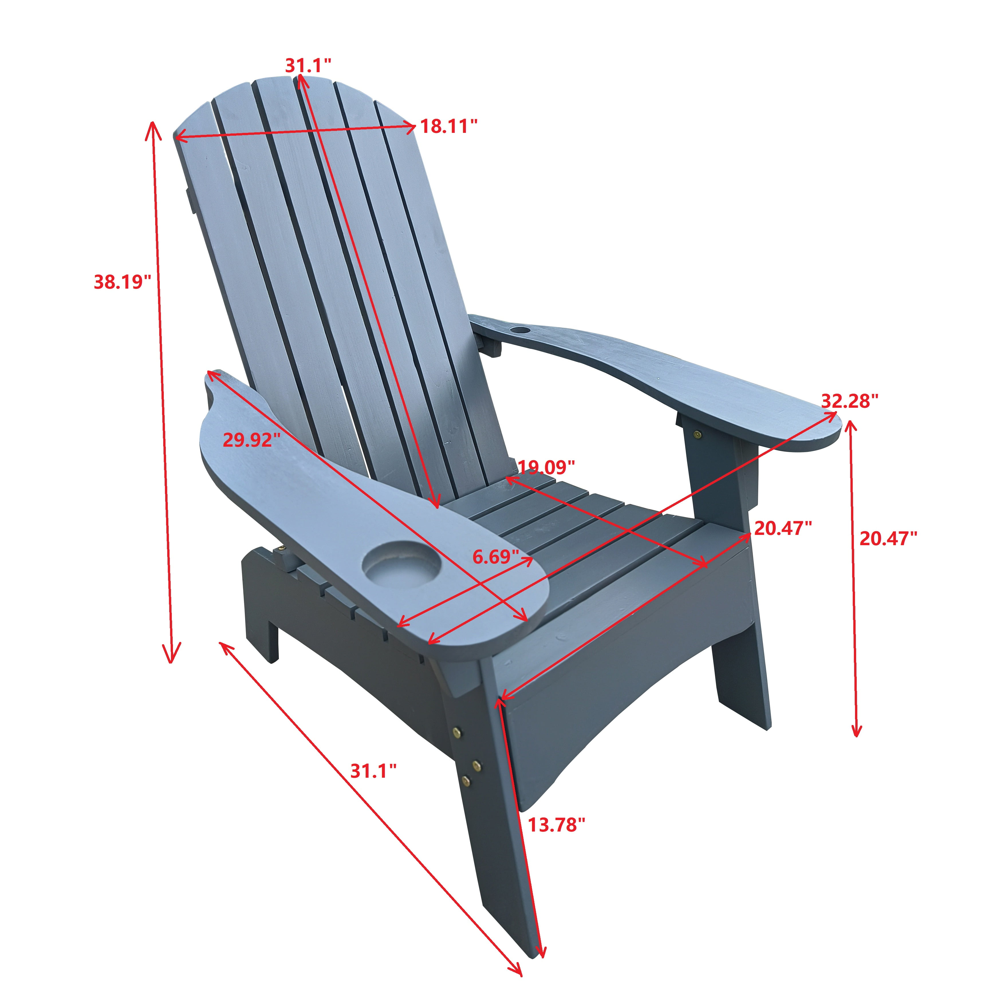 Aimee Lii Indoor Outdoor Wood Chair, Outdoor Beach Patio Pool Deck Furniture with An Umbrella Hole, Gray