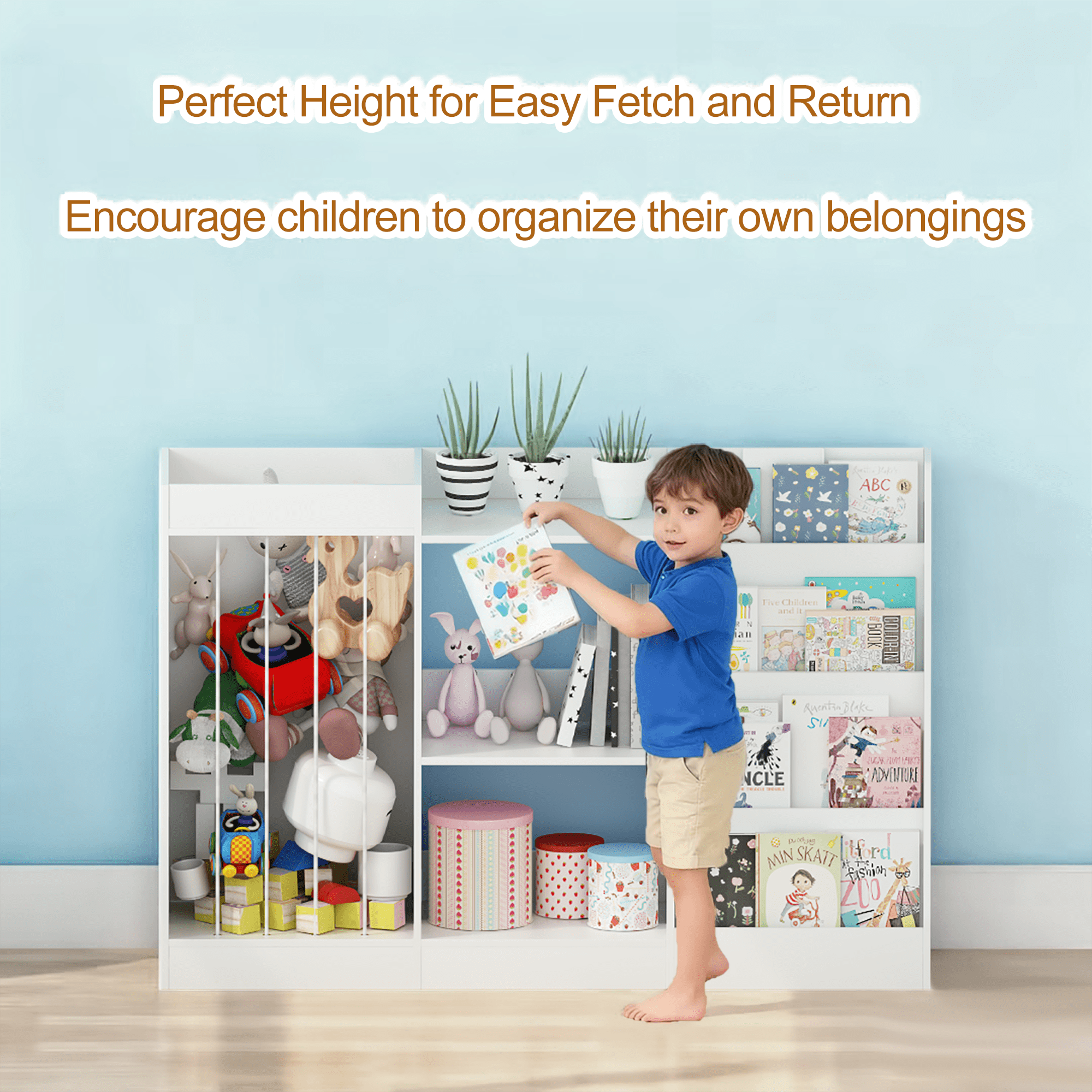 Leumius Kids Bookshelf,Wooden Toy Storage Cabinet,3-Tier Book Shelf Bookcase for Nursery,Playroom,Kindergarten,White