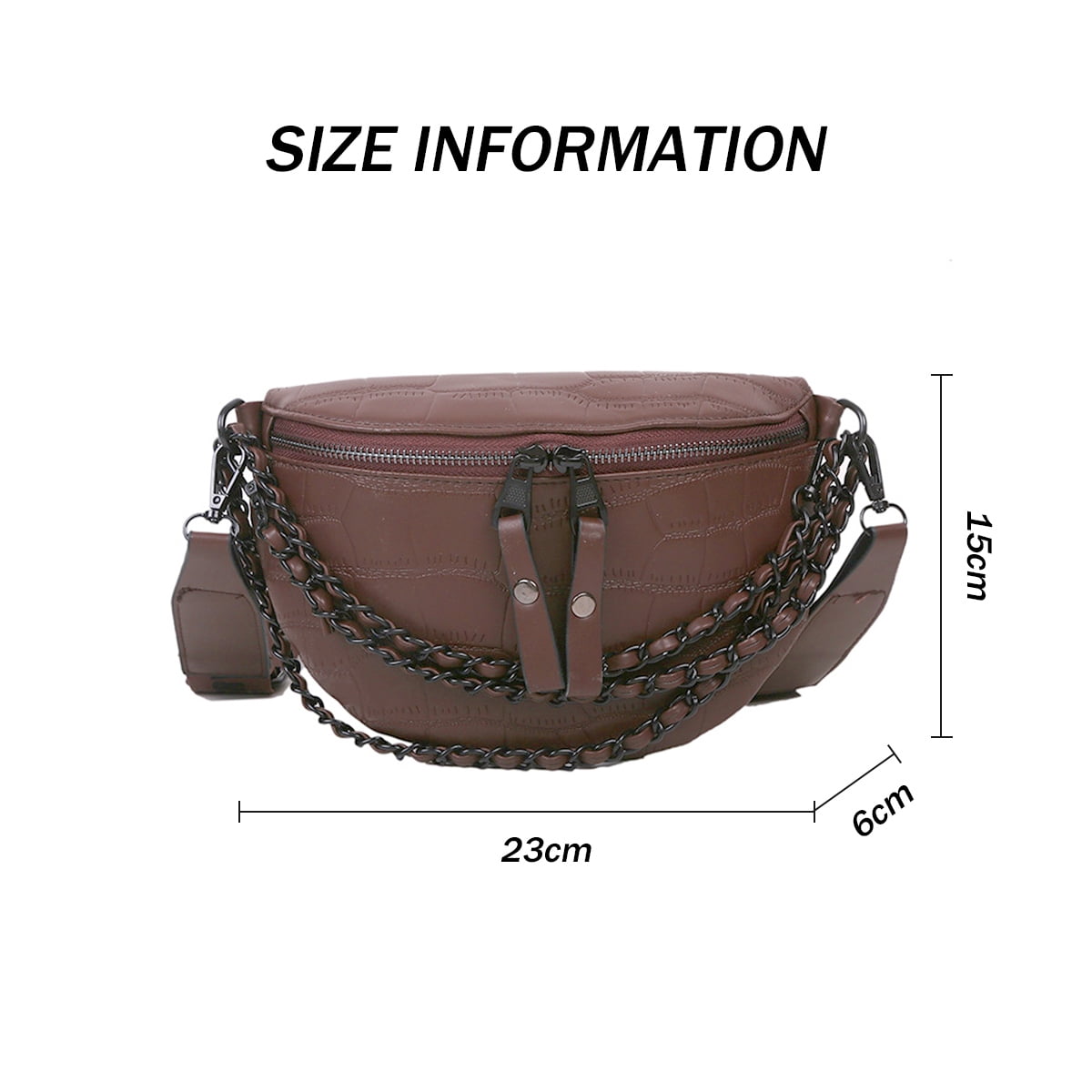 Sac Banane Oxford Noir Taille Moyenne - Tissu Polyester, Fermeture éclair, Dorures, Unisexe Adulte
