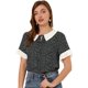 thumbnail image 1 of INSPIRE CHIC Blusa de lunares de manga corta con cuello Peter Pan en contraste vintage para mujer Corazón negro M, 1 of 6