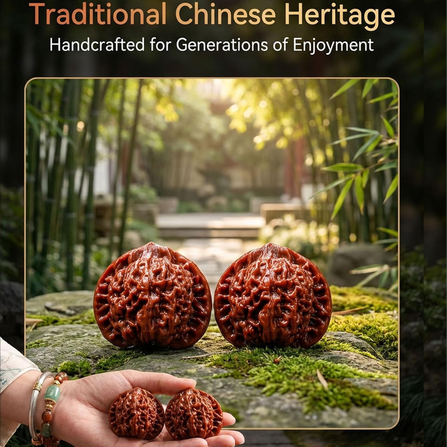 Natural Chinese Wenwan Walnuts - 1.8 Inch Hand Massage Fidget Balls for Stress Relief Relaxation, Smooth Polished Surface, Durable Wear-Resistant Shell Develops Patina, Gift for Adults Seniors