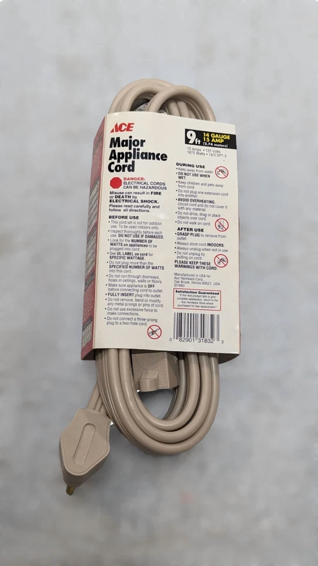KLYNE - Ace 14 Gauge Major Appliance Cord Grounded 9Ft