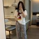 thumbnail image 1 of Pijama de otoño para mujer, pantalón de manga corta, jersey de cuello redondo, de algodón de imitación, ropa de hogar dulce para niña, 1 of 6