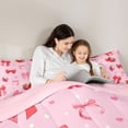 thumbnail image 4 of Erosebridal Pink Strawberry Bow Queen Comforter Set for Girls, Cute Strawberry Ribbon Bedding Comforter Set, Pink Reversible, 3 Pieces, 4 of 6