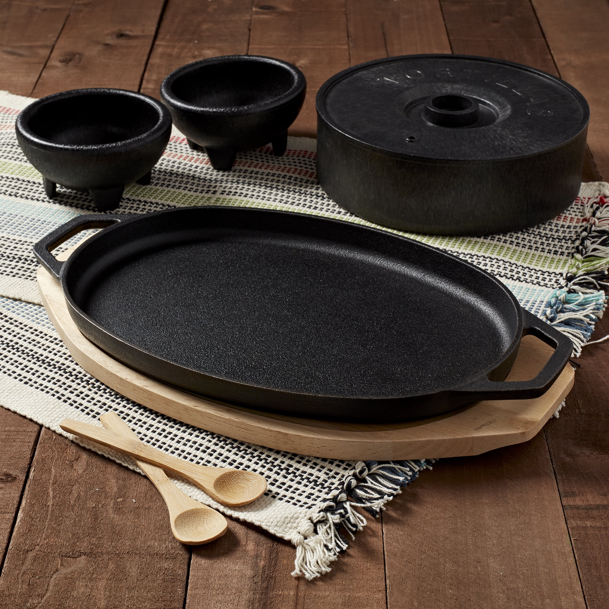 Infuse 8 Piece Pre-Seasoned Cast Iron Fajita Pan Set - Walmart.com